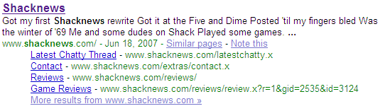 My song as the description for Shacknews on Google.
